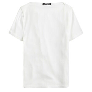 NWT J.Crew White Boatneck Ribbed Tee XXS Cotton Modal Stretch Knit